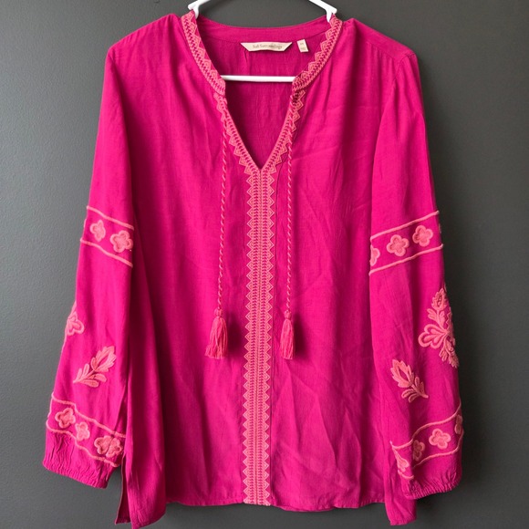 Soft Surroundings Tops - Soft Surroundings Magenta Pink Embroidered Tassel Tunic Top Petite Small Boho